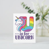 U is voor Unicorn Alphabet Briefkaart (Staand voorkant)
