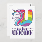 U is voor Unicorn Alphabet Briefkaart (Voorkant / Achterkant)