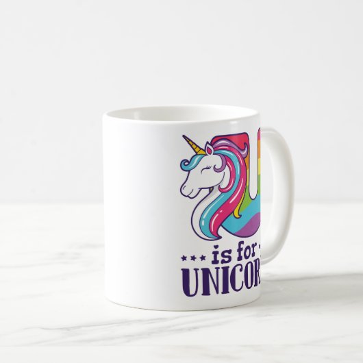 U is voor Unicorn Alphabet Koffiemok (Voorkant rechts)
