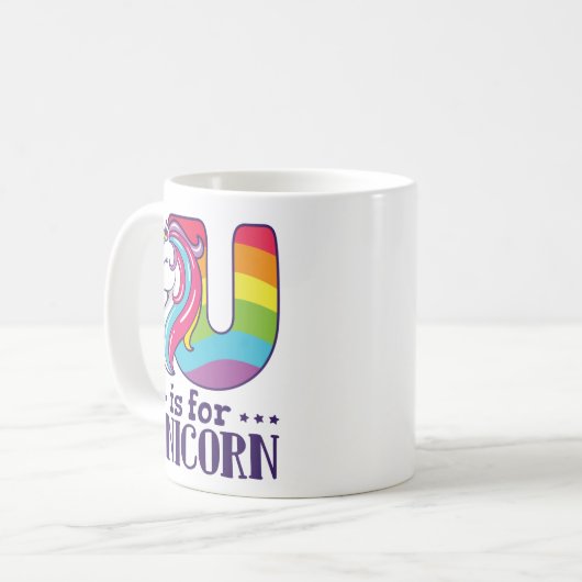 U is voor Unicorn Alphabet Koffiemok (Voorkant links)