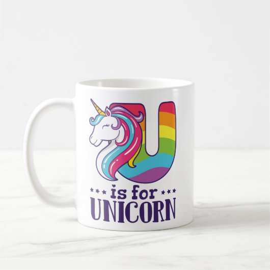 U is voor Unicorn Alphabet Koffiemok (Links)