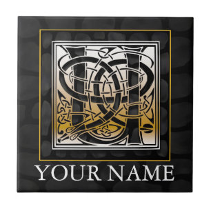 U "Jouw naam" Celtic Black Stone Monogram Tegel Tegeltje