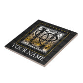 U "Jouw naam" Celtic Black Stone Monogram Tegel Tegeltje (Zijkant)
