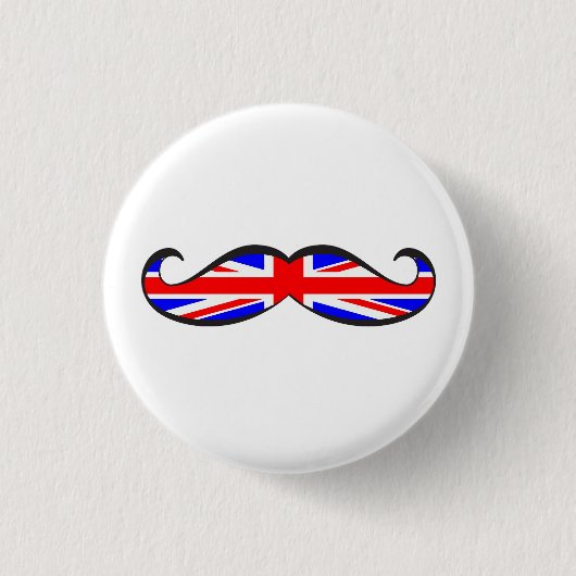 U.K. Flag Mustache Ronde Button 3,2 Cm (Voorkant)