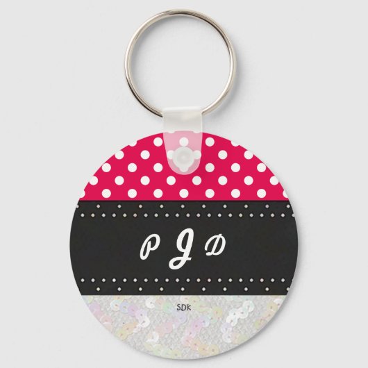 U kiest Achtergrond Kleur Polka Dots Wit Sleutelhanger (Voorkant)