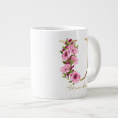 U Letter Gold Monogram Roze Magenta Floral Grote Koffiekop (Voorkant rechts)