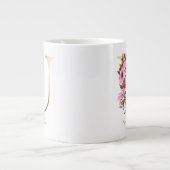 U Letter Gold Monogram Roze Magenta Floral Grote Koffiekop (Voorkant)