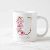 U Letter Gold Monogram Roze Magenta Floral Grote Koffiekop (Rechts)