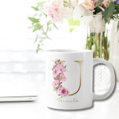 U Letter Gold Monogram Roze Magenta Floral Grote Koffiekop