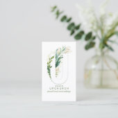 U Letter Monogram Gold Greenery Leaves Elegant Visitekaartje (Staand voorkant)