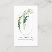U Letter Monogram Gold Greenery Leaves Elegant Visitekaartje (Voorkant)