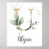 U Letter Monogram Groene Muurprint met Baby Naam Poster (Voorkant)
