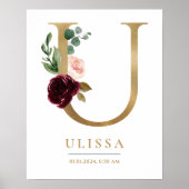 U Letter Monogram Naam Marsala Bloemenkwekerij Poster (Voorkant)