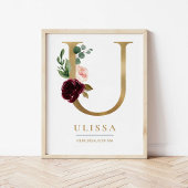 U Letter Monogram Naam Marsala Bloemenkwekerij Poster