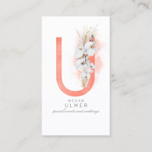 U Letter Monogram White Orchids and Pampas Grass Visitekaartje