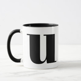 U Modern Monogram Initiaal Letter zwart-wit Mok