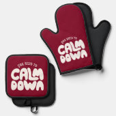 U moet kalmeren Bourgondische typografie Gezegde Ovenwant & Pannenlap Set (Voorkant / Achterkant)