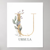 U Monogram Floral Aangepast Poster (Voorkant)