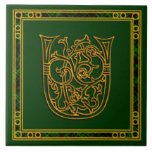 U Monogram "Irish Gold on Green"-keramische Tegel
