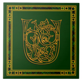 U Monogram "Irish Gold on Green"-keramische Tegel Tegeltje