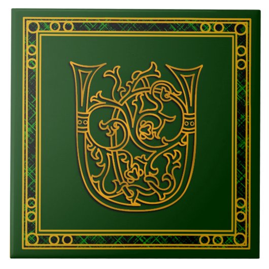 U Monogram "Irish Gold on Green"-keramische Tegel Tegeltje (Voorkant)
