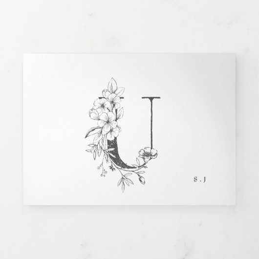 'U' Monogram mooi gebottelde Florale bruiloft Drieluik Uitnodiging (Cover)