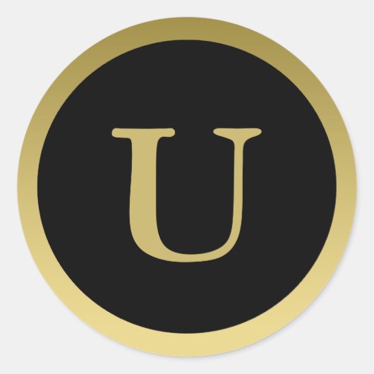 U :: Monogram U Elegante Goud en Zwarte Sticker (Voorkant)