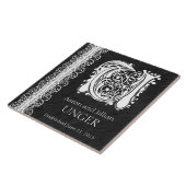 U Monogram "White Lace on Black" bruiloft Tegel Tegeltje (Zijkant)