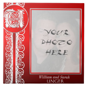 U Monogram "White Lace on Red" met Foto - Tile Tegeltje