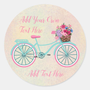 U personaliseert de fiets met het mandje bloemen ronde sticker