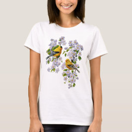 U-Pick achtergrondkleur Goldfinch Birds & Flowers T-shirt