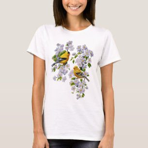 U-Pick achtergrondkleur Goldfinch Birds & Flowers T-shirt