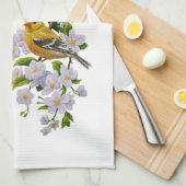 U-Pick achtergrondkleur Goldfinch Birds & Flowers Theedoek (Quarter Fold)
