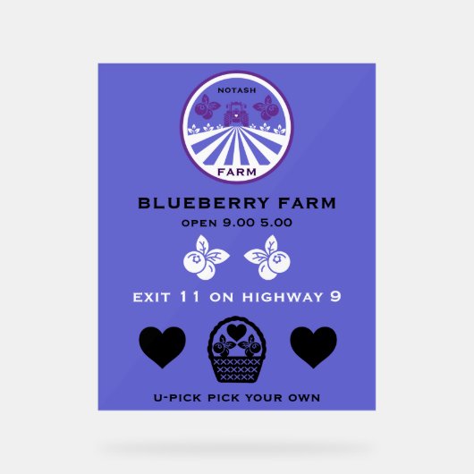 U-Pick Blueberry Boerderij Promotie Acryl Bord (Voorkant)