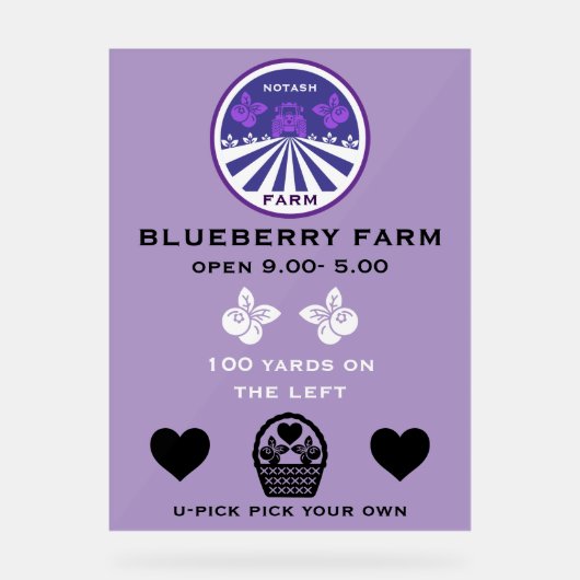 U-Pick Blueberry Boerderij Promotie Acryl Bord (Voorkant)
