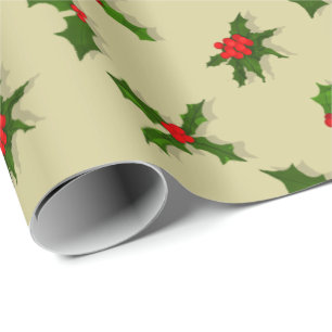 U Pick Color / Kerstfeestdag Holly Berries Cadeaupapier