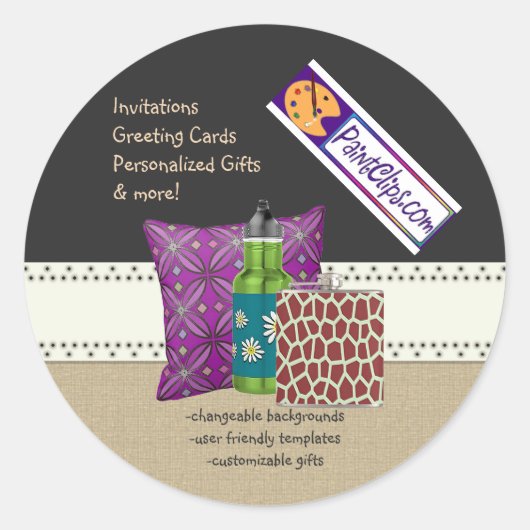 U Pick Kleur / Land Burlap Zwart Board Krijt Ronde Sticker (Voorkant)