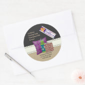 U Pick Kleur / Land Burlap Zwart Board Krijt Ronde Sticker (Envelop)