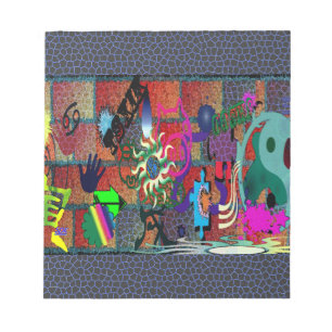 U-pluim kleuren/graffiti-kunst op brick-muur notitieblok
