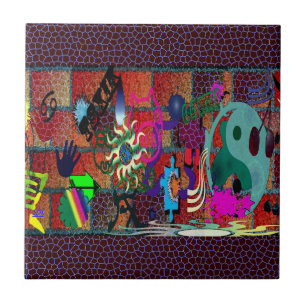 U-pluim kleuren/graffiti-kunst op brick-muur tegeltje