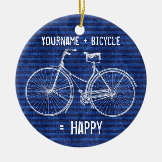 U plus fiets staat gelijk aan Happy Antiek Stripes Keramisch Ornament (Voorkant)