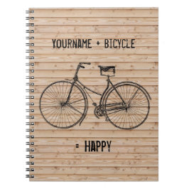 U plus fiets staat gelijk aan Happy Antiek Wood Be Notitieboek