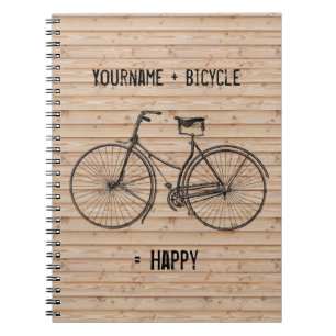 U plus fiets staat gelijk aan Happy Antiek Wood Be Notitieboek