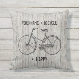 U plus fiets staat gelijk aan Happy Antiek Wooden  Buitenkussen