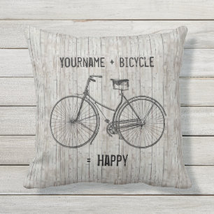 U plus fiets staat gelijk aan Happy Antiek Wooden Buitenkussen