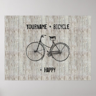 U plus fiets staat gelijk aan Happy Antiek Wooden Poster