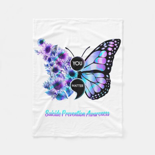 U Probleem Zelfmoordpreventie Semicolon Butterfly Fleece Deken (Voorkant)