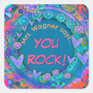 U Rock Custom Teacher's Name Class gepersonaliseer Vierkante Sticker