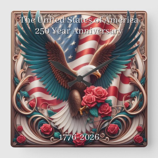 U.S.A. 250th Anniversary Commemorative Vierkante Klok (Voorkant)