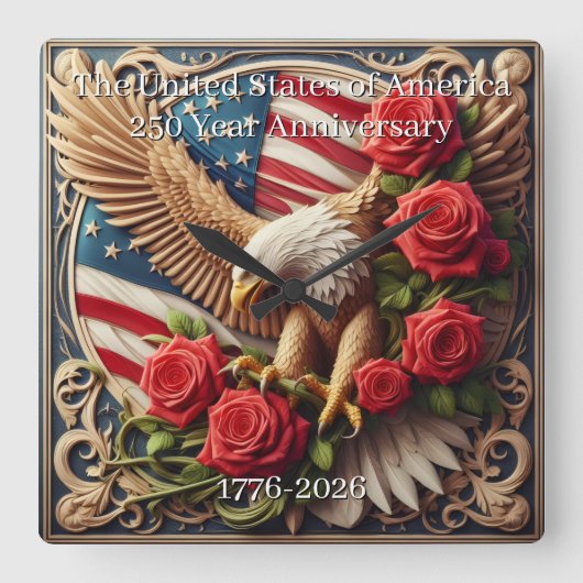 U.S.A. 250th Anniversary Wall Clock Vierkante Klok (Voorkant)